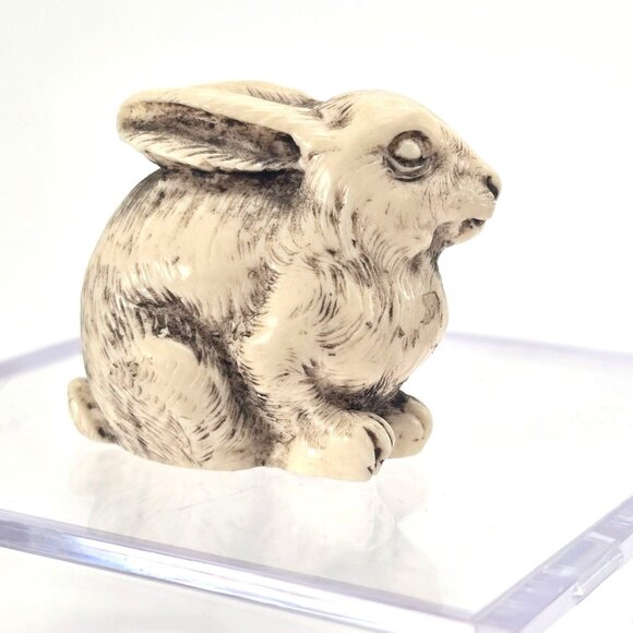 Vintage Resin Rabbit Figurine With Baby Bunny Carved je162 - Picture 5 of 8